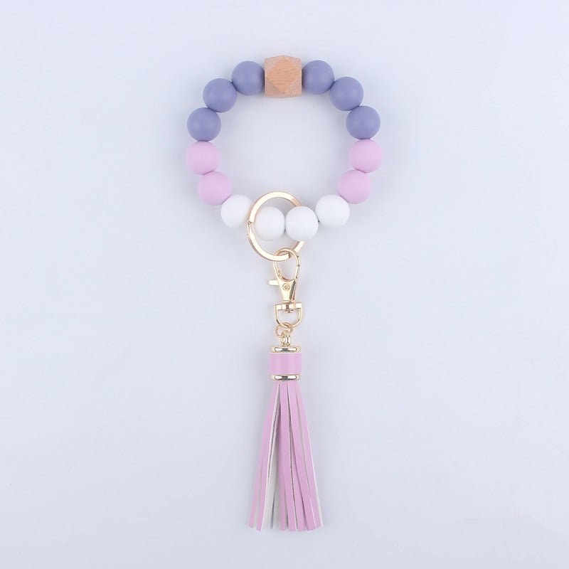 Wholesale Silicone Beaded Tassel Wrist Keychain